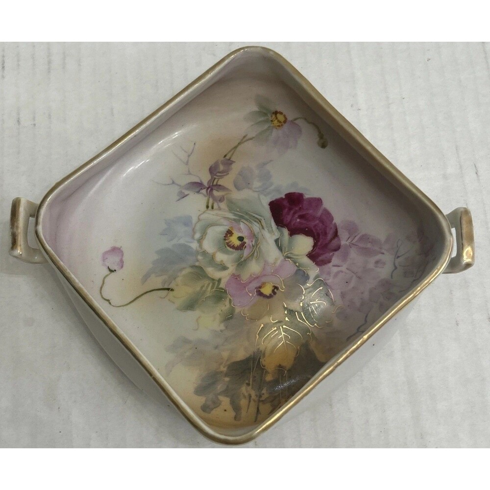 ANTIQUE NIPPON STUDIO ART BOWL DISH PURPLE FLOWER GARNISH NUT PARTY DECOR